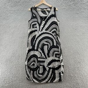 Ronen Chen Dress Womens 8 Black Geo Print Lagenlook Balloon Hem Layered Midi